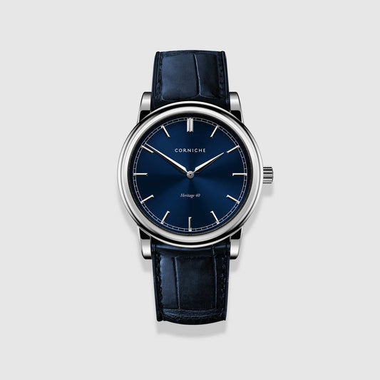 Montre Corniche Hommes Heritage 40 en acier inoxydable avec cadran bleu