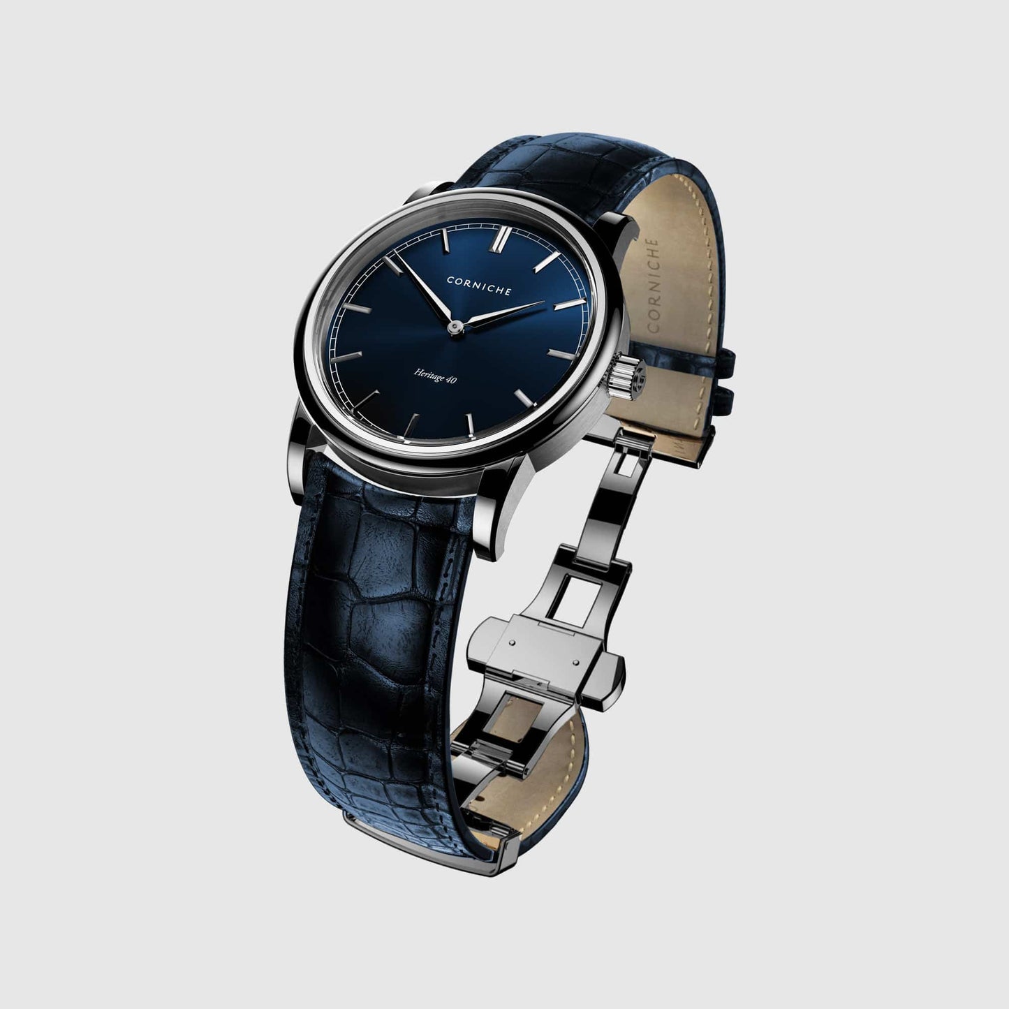 Corniche Mens Heritage 40 Stainless Steel Watch with Blue Dial