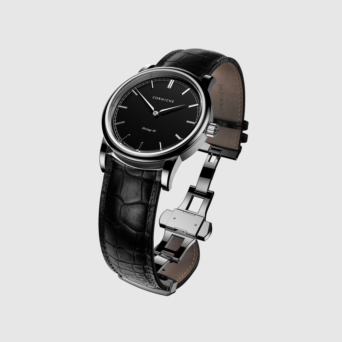 Montre Corniche pour hommes Heritage 40 en acier inoxydable avec cadran noir