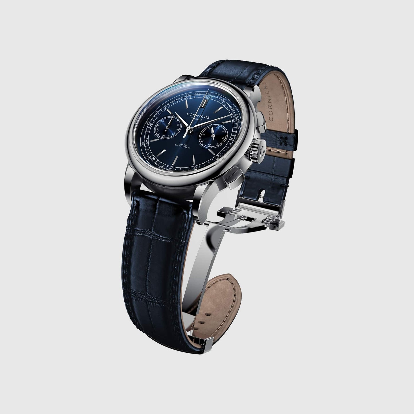 Montre Corniche Chronographe Héritage pour hommes en acier avec cadran bleu