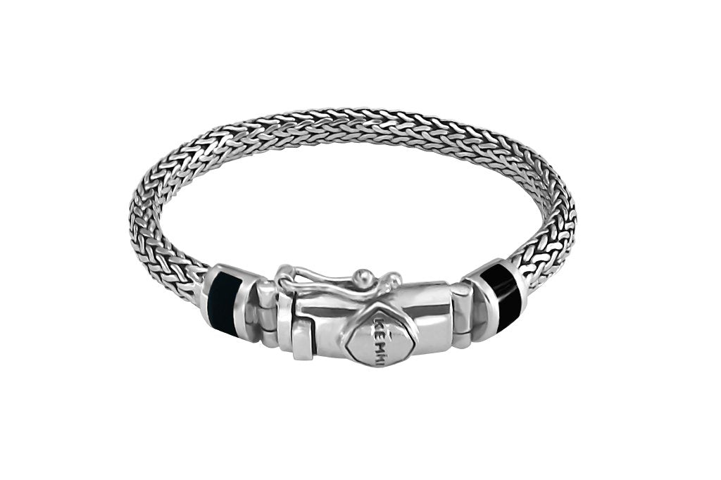 Kemmi  | Bracelet ''Snake'' Argent et Onyx 6MM