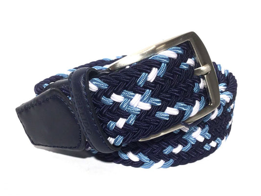 Miguel Bellido Braided Elastic Belt - Navy/White/Multi