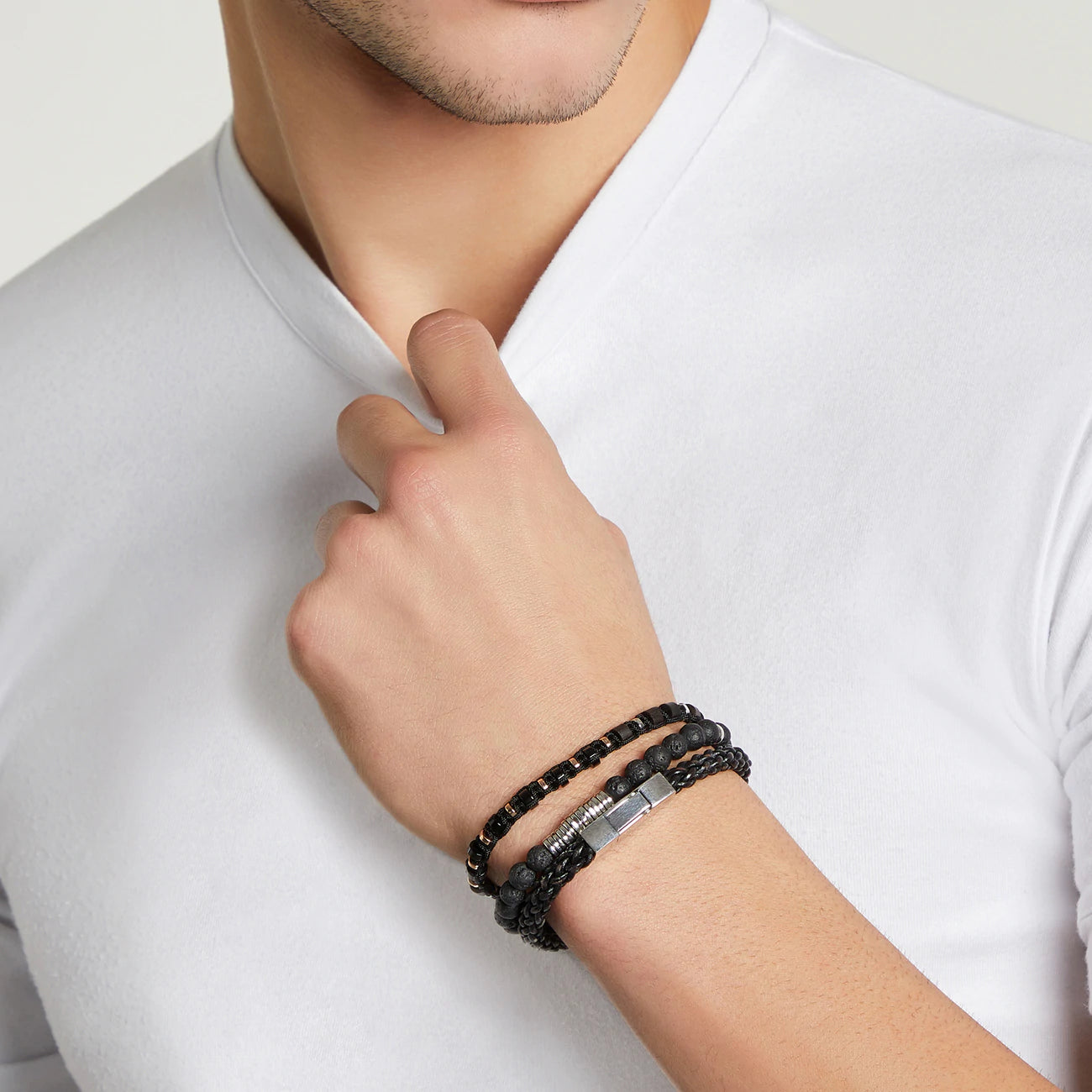 Tateossian | Bracelet Classic a disques avec pierre de lave et argent sterling