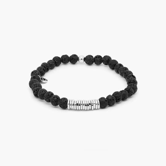 Tateossian | Bracelet Classic a disques avec pierre de lave et argent sterling