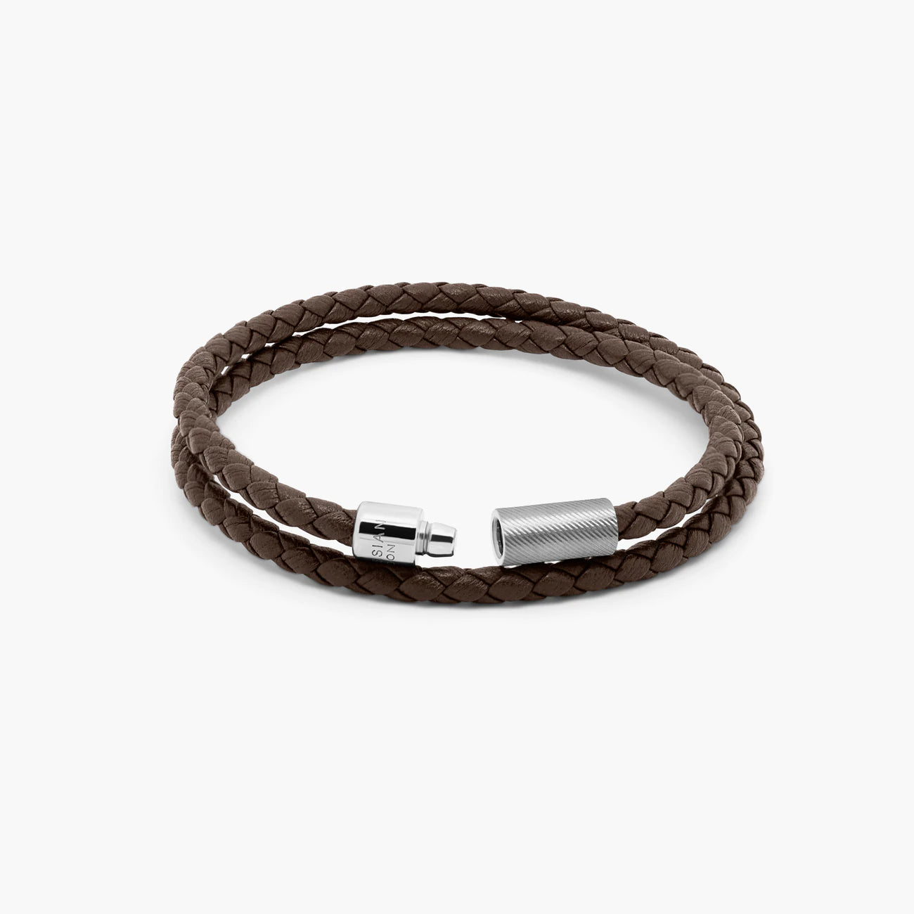 Tateossian | Bracelet Pop Rigato en cuir marron italien double tour avec argent sterling