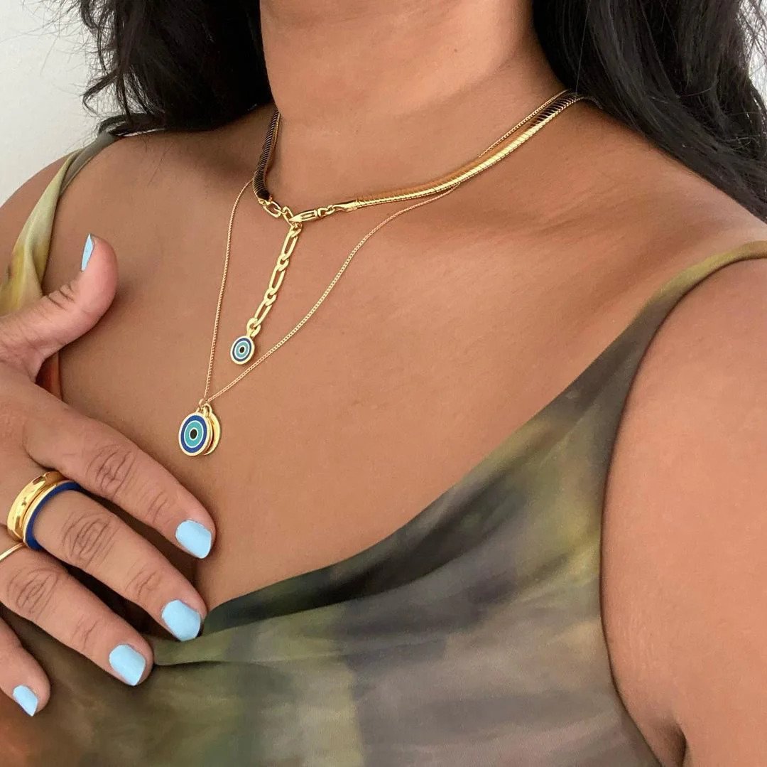 Jenny Bird - Moti stackable rings - Gold / blue enamel
