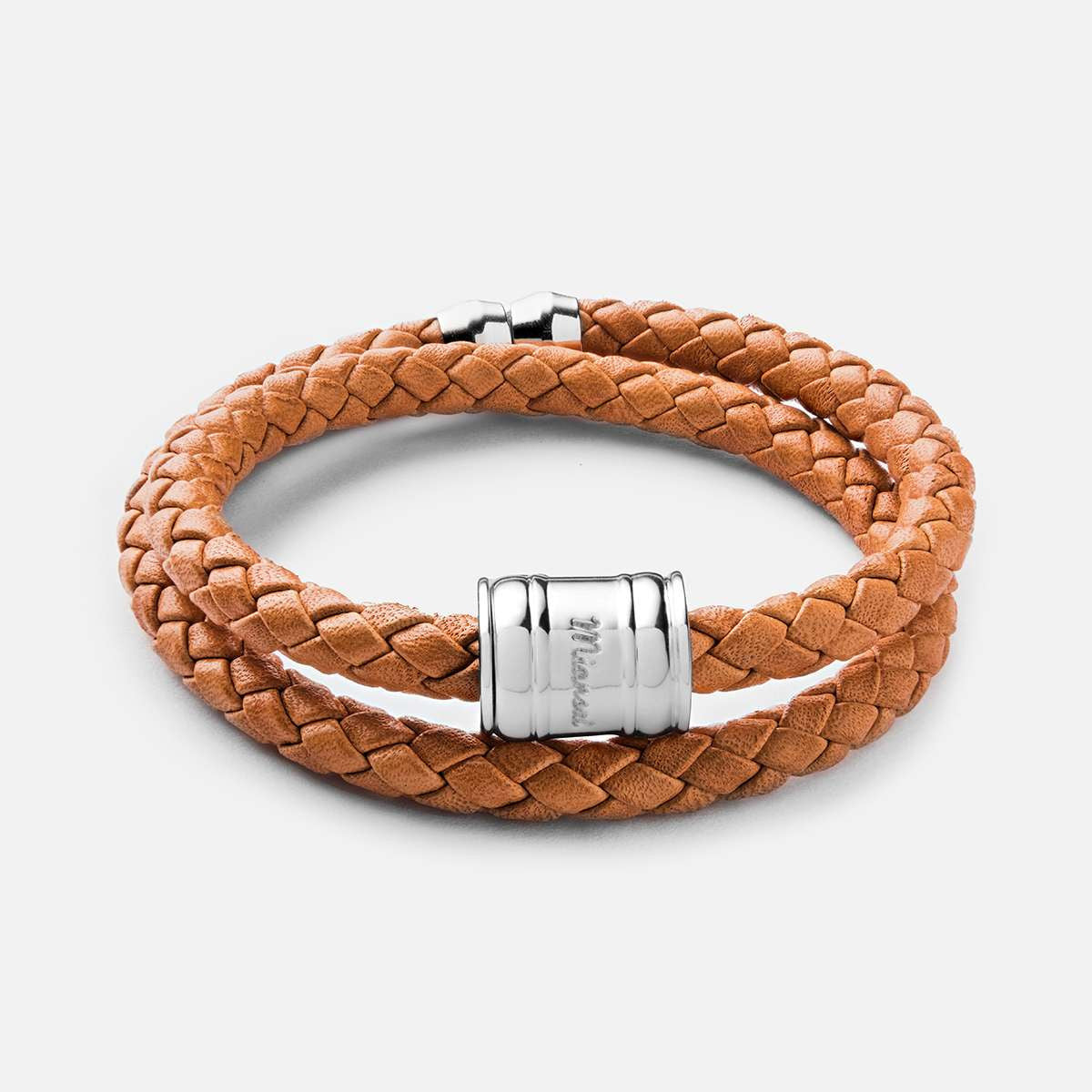 MIANSAI LEATHER CASING BRACELET, SILVER-PLATED IN LONDON TAN