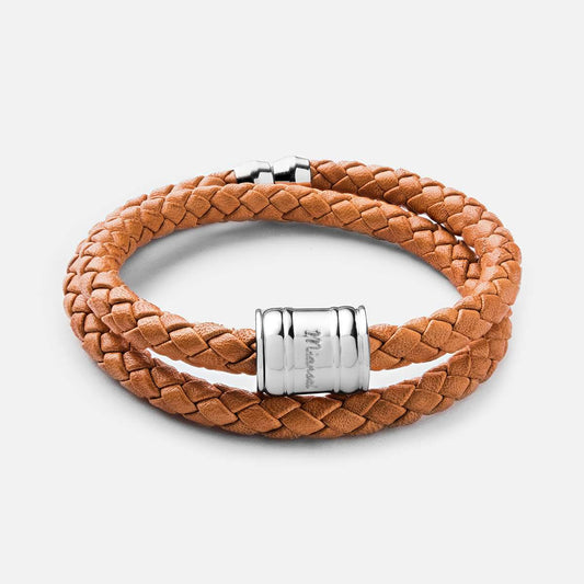 MIANSAI LEATHER CASING BRACELET, SILVER-PLATED IN LONDON TAN