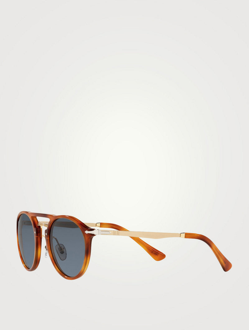 Persol - Lunettes de soleil rondes PO3264S - Brun clair, bleu