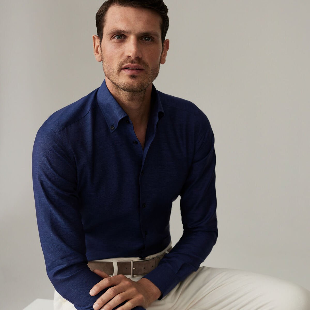 Emanuel Berg | Chemise en coton et lin ''Bellagio'' - Bleu marine