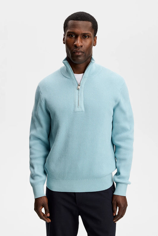 J.Lindeberg | Pull en maille à demi-fermeture éclair "Alex" - Bleu Forget
