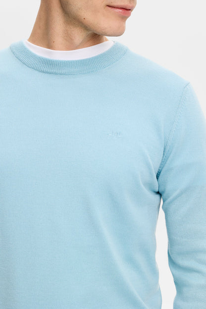 Le pull à col rond ''Keane'' en laine mérinos - Bleu