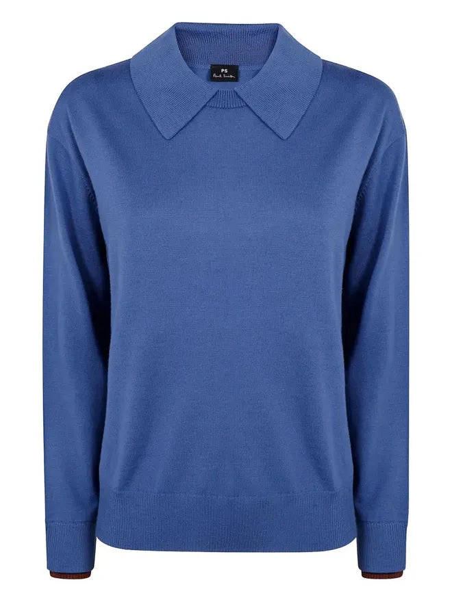 Paul smith | Pull à col en laine mérino- Bleu acier