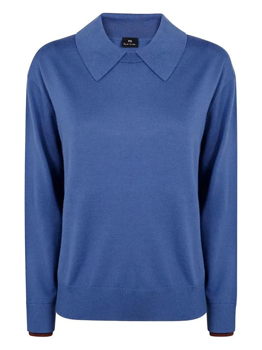 Paul smith | Pull à col en laine mérino- Bleu acier