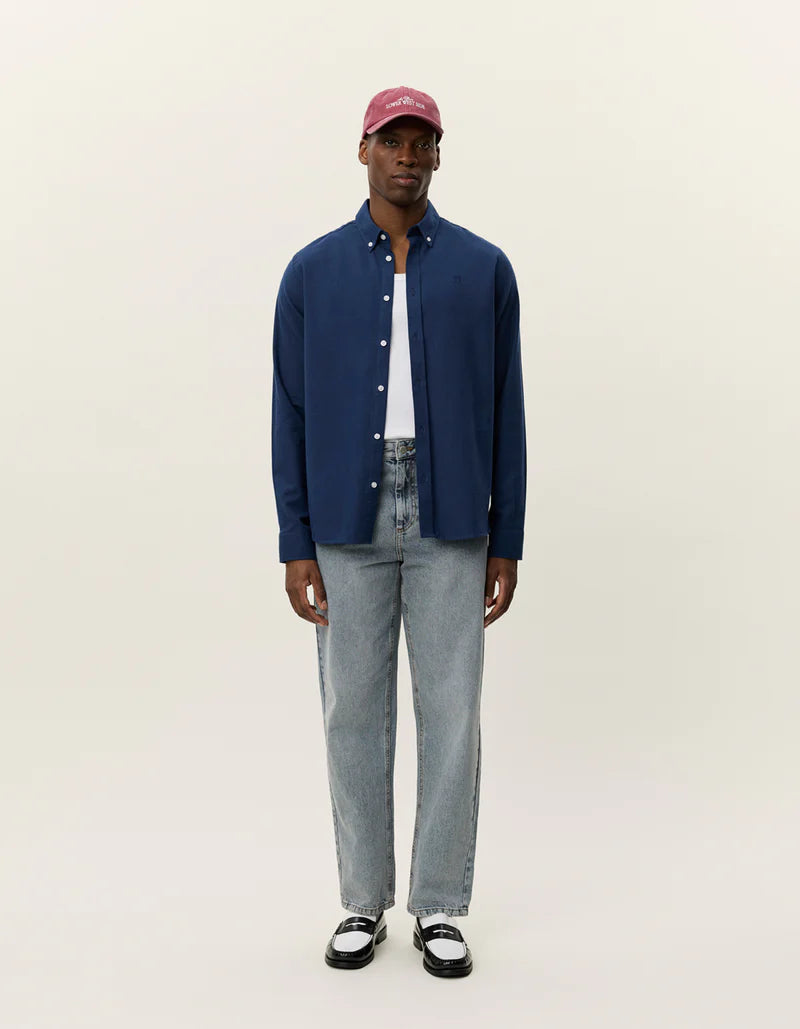 Les Deux | Chemise en coton brossé "Desert" - Bleu marine