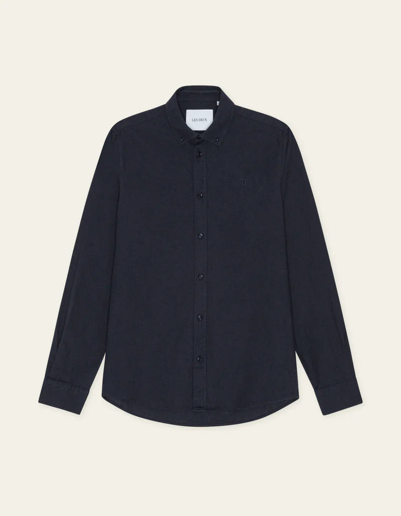 Les Deux | Chemise en coton et lin "Konrad" - Bleu marine