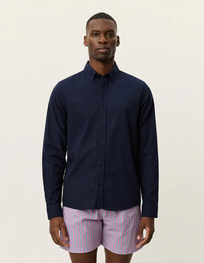 Les Deux | Chemise en coton et lin "Konrad" - Bleu marine