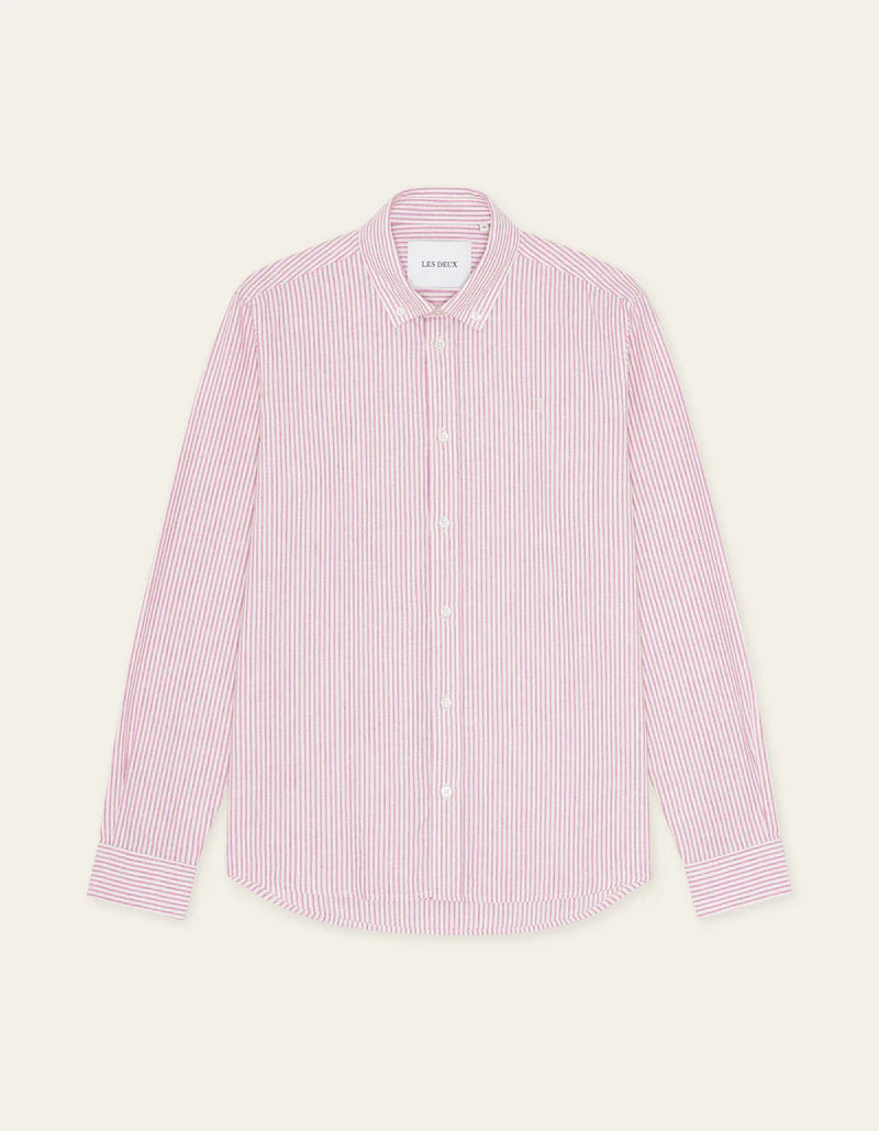 Les Deux | Chemise en coton et lin à rayures "Konrad" - Rose Crocus