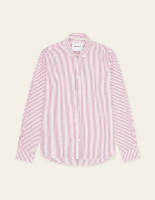 Les Deux | Chemise en coton et lin à rayures "Konrad" - Rose Crocus