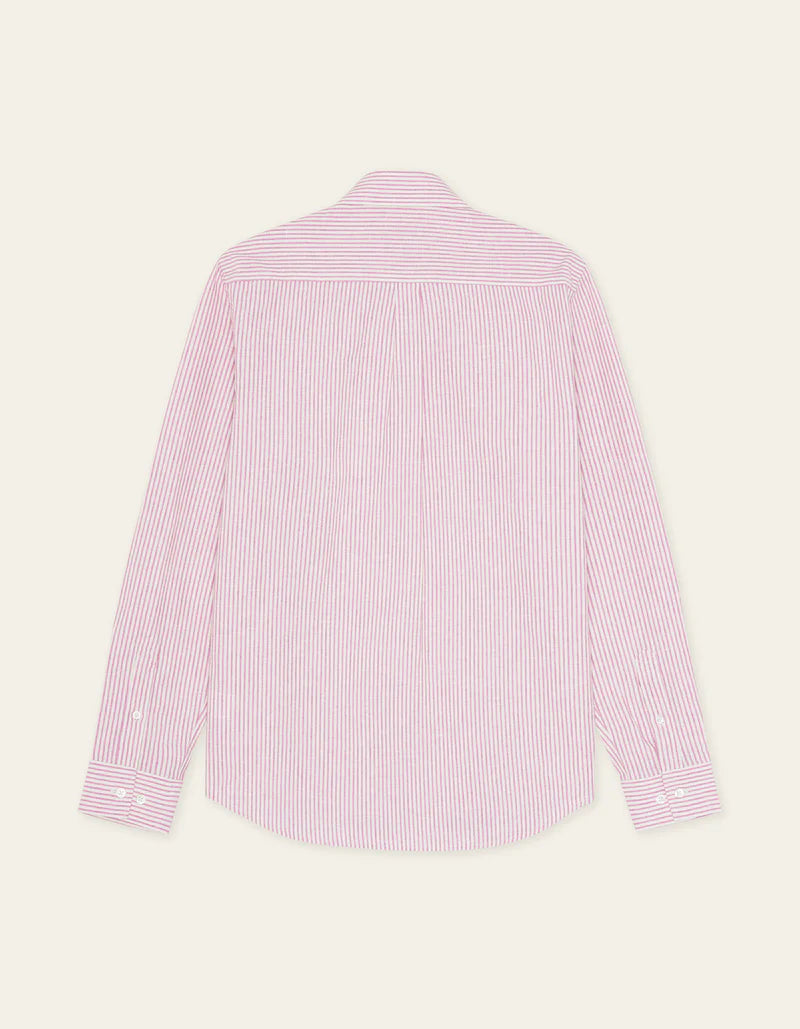 Les Deux | Chemise en coton et lin à rayures "Konrad" - Rose Crocus