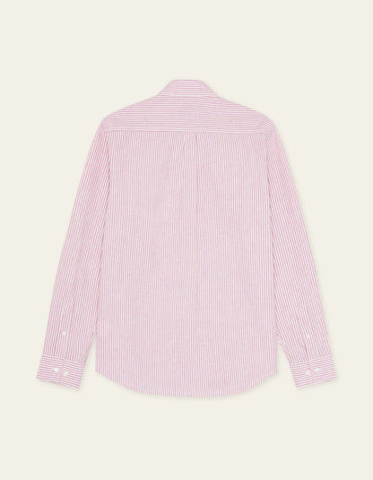 Les Deux | Chemise en coton et lin à rayures "Konrad" - Rose Crocus