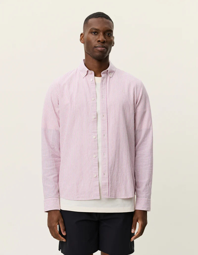 Les Deux | Chemise en coton et lin à rayures "Konrad" - Rose Crocus