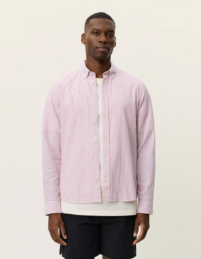 Les Deux | Chemise en coton et lin à rayures "Konrad" - Rose Crocus