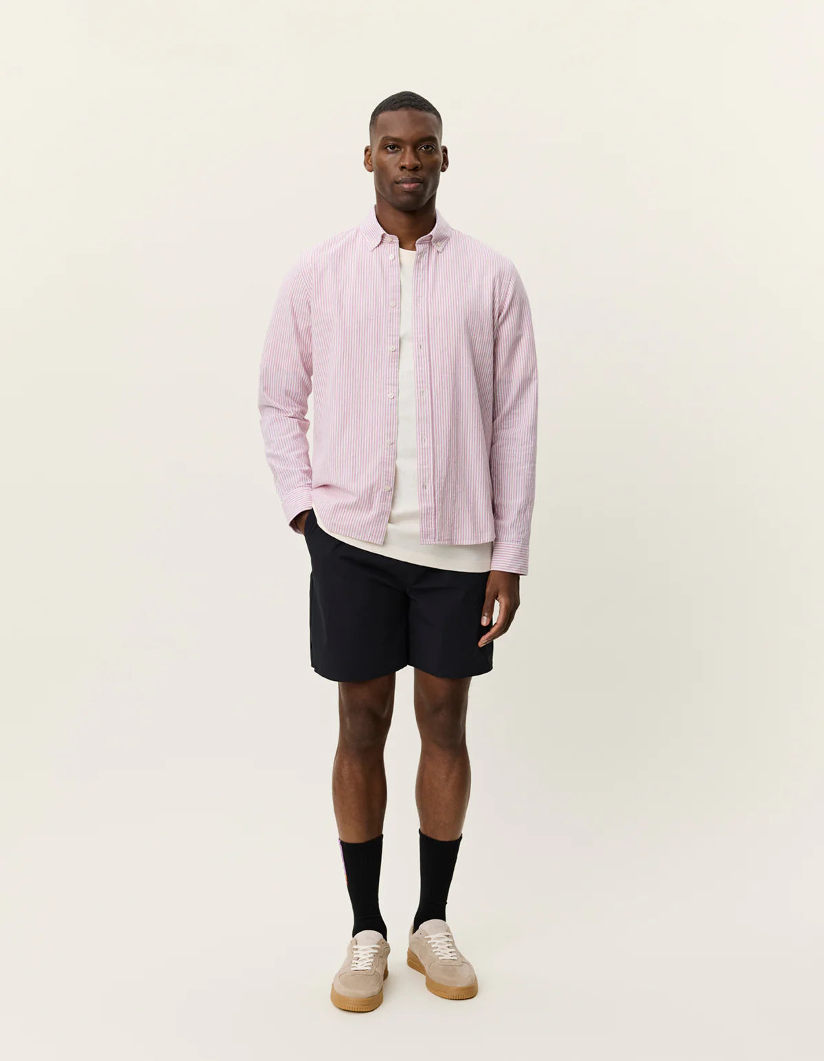Les Deux | Chemise en coton et lin à rayures "Konrad" - Rose Crocus