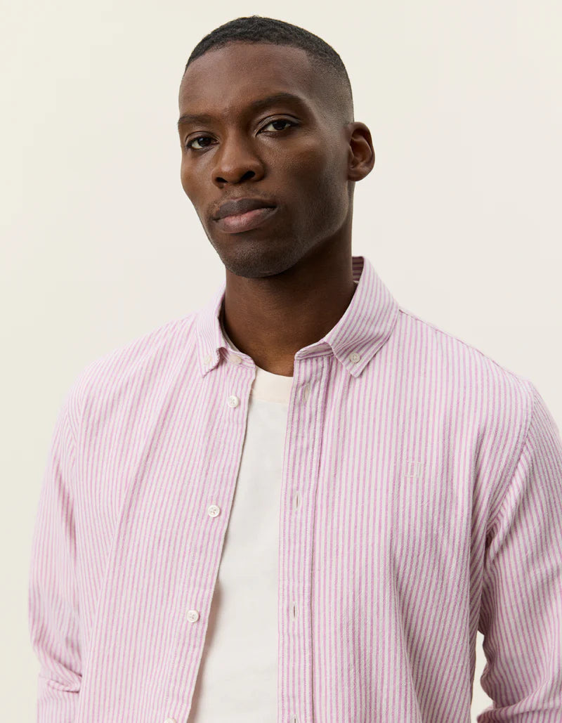 Les Deux | Chemise en coton et lin à rayures "Konrad" - Rose Crocus