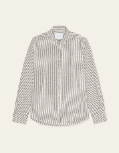 Les Deux | Chemise en coton et lin à rayures "Konrad" - Brun Teck