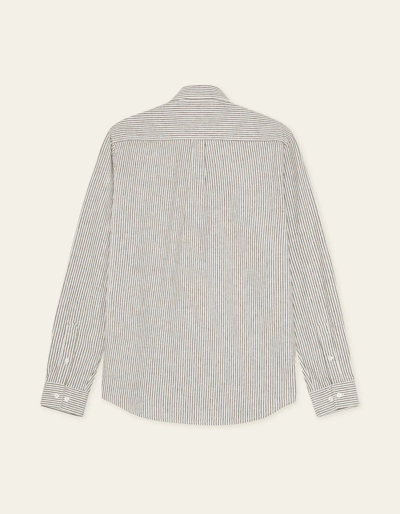 Les Deux | Chemise en coton et lin à rayures "Konrad" - Brun Teck