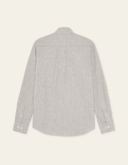 Les Deux | Chemise en coton et lin à rayures "Konrad" - Brun Teck