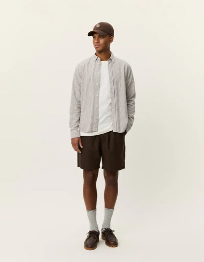 Les Deux | Chemise en coton et lin à rayures "Konrad" - Brun Teck