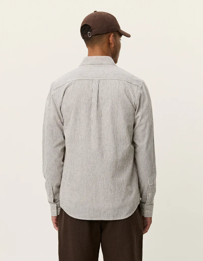 Les Deux | Chemise en coton et lin à rayures "Konrad" - Brun Teck