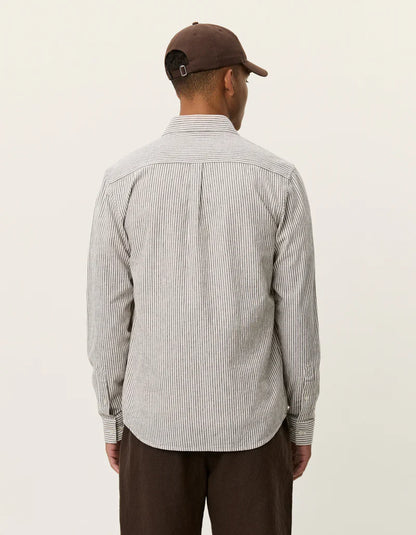 Les Deux | Chemise en coton et lin à rayures "Konrad" - Brun Teck