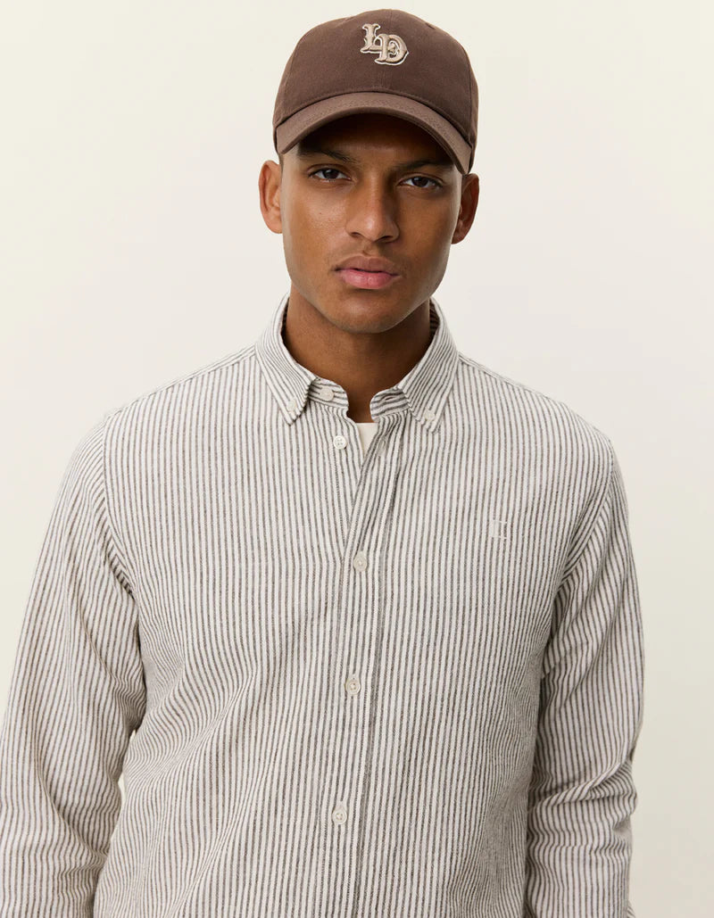 Les Deux | Chemise en coton et lin à rayures "Konrad" - Brun Teck