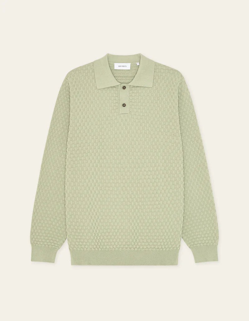 Les Deux | Polo en tricot à manches longues "Billy" - Thé vert