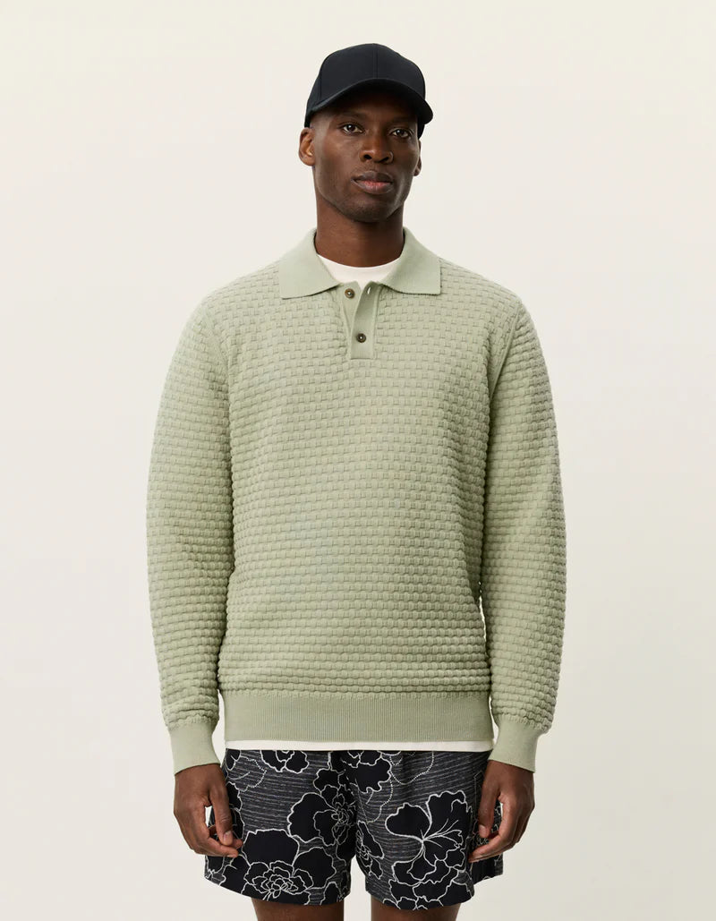 Les Deux | Polo en tricot à manches longues "Billy" - Thé vert