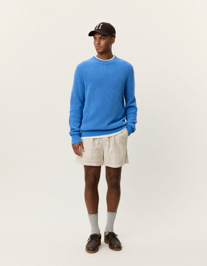 Les Deux | Pull à col rond côtelé "Gary" - Bleu palace