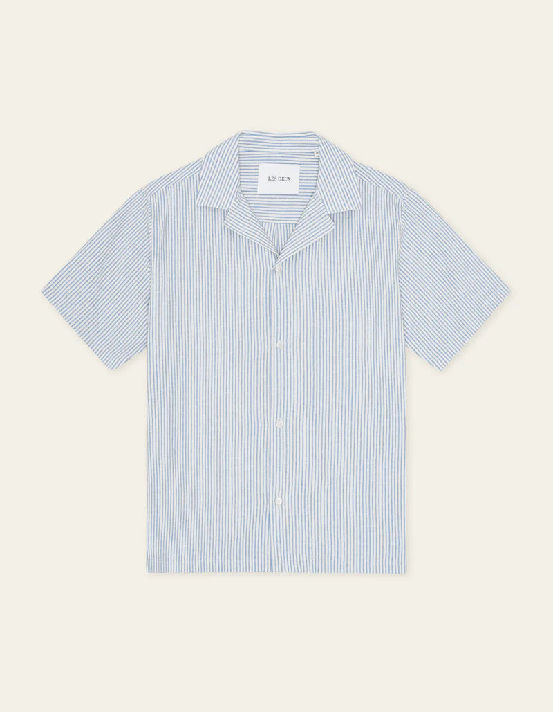 Les Deux | Chemise rayée à manches courtes "Lukas" - Bleu ciel