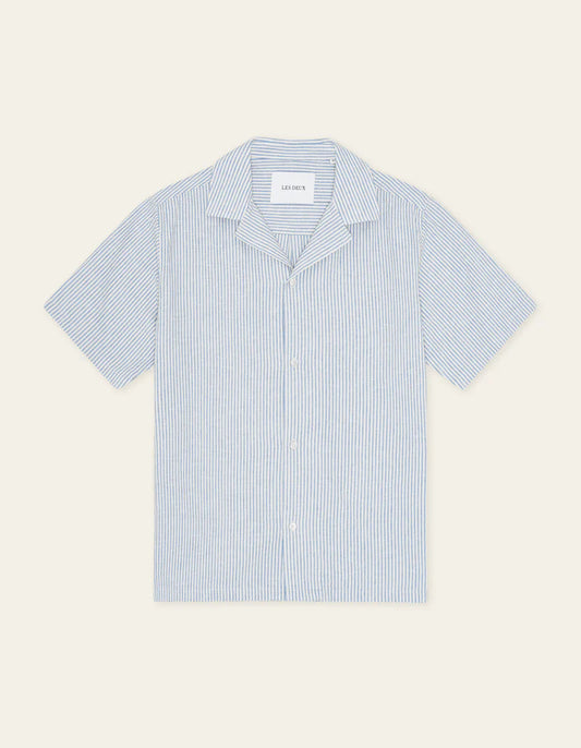 Les Deux | Chemise rayée à manches courtes "Lukas" - Bleu ciel