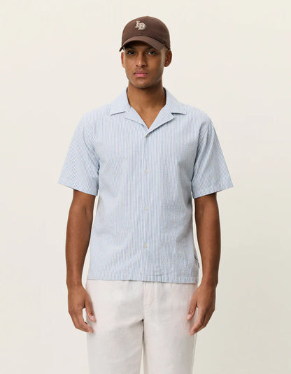 Les Deux | Chemise rayée à manches courtes "Lukas" - Bleu ciel