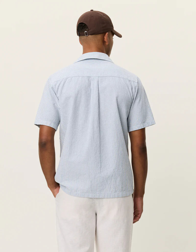 Les Deux | Chemise rayée à manches courtes "Lukas" - Bleu ciel