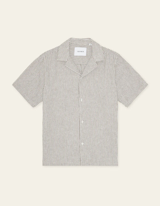Les Deux | Chemise rayée à manches courtes "Lukas" - Brun