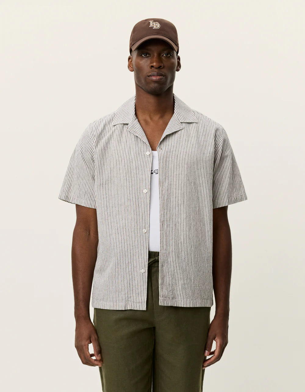 Les Deux | Chemise rayée à manches courtes "Lukas" - Brun