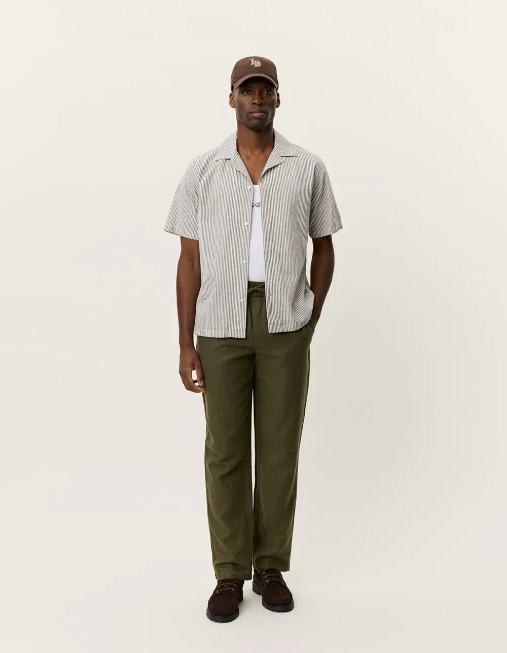 Les Deux | Chemise rayée à manches courtes "Lukas" - Brun