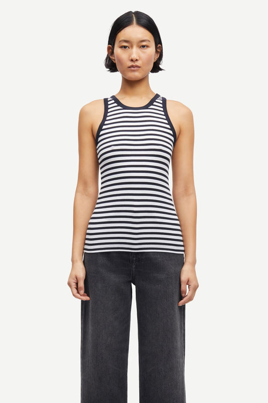 SAMSØE | Débardeur en maille côtelée Alexo - Marine & Blanc