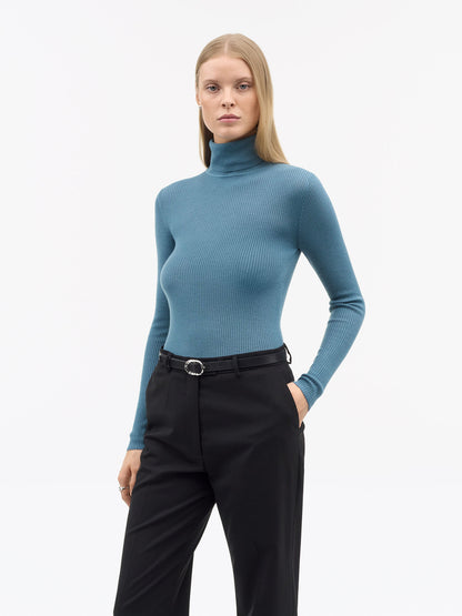 Tiger of Sweden | Le col roulé en mérinos côtelé Caprio - Bleu