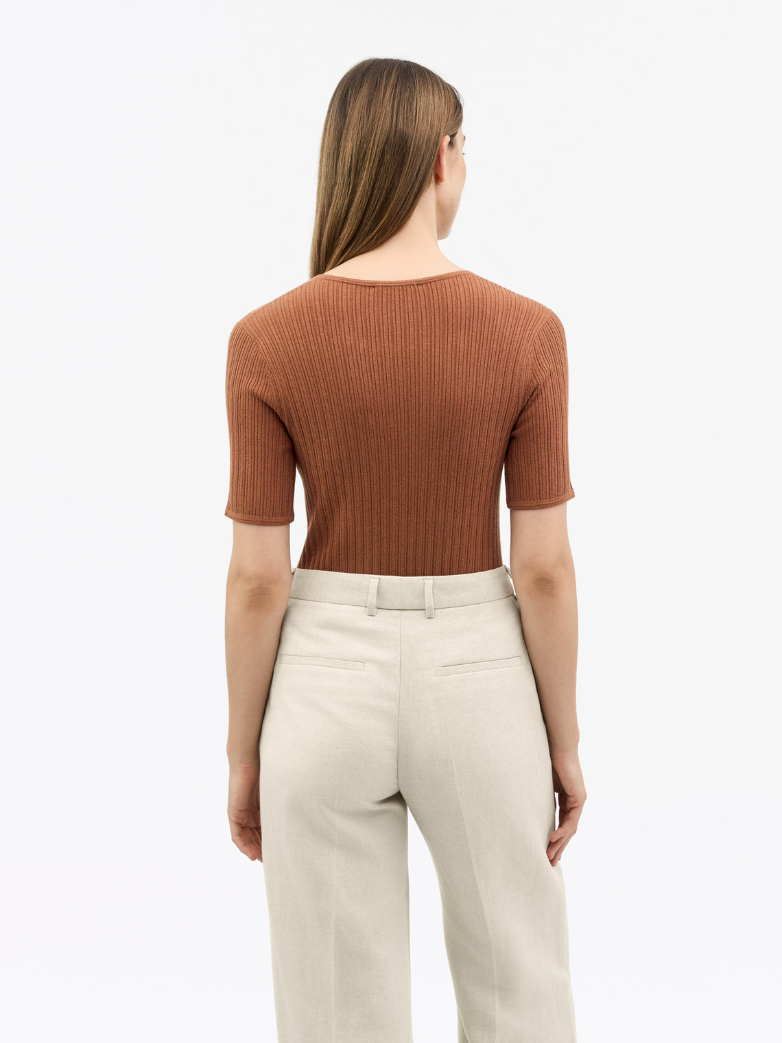 Tiger of Sweden | T-shirt en maille ajusté 'Mae' | Brun orangé