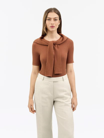 Tiger of Sweden | T-shirt en maille ajusté 'Mae' | Brun orangé